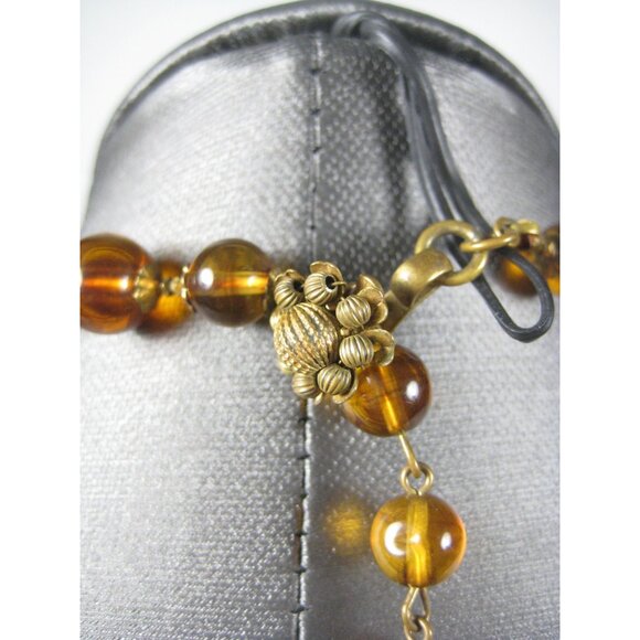 Miriam Haskell FAUX Amber Lucite Marbled Beaded Necklace 12 in Vintage Choker - Picture 7 of 8
